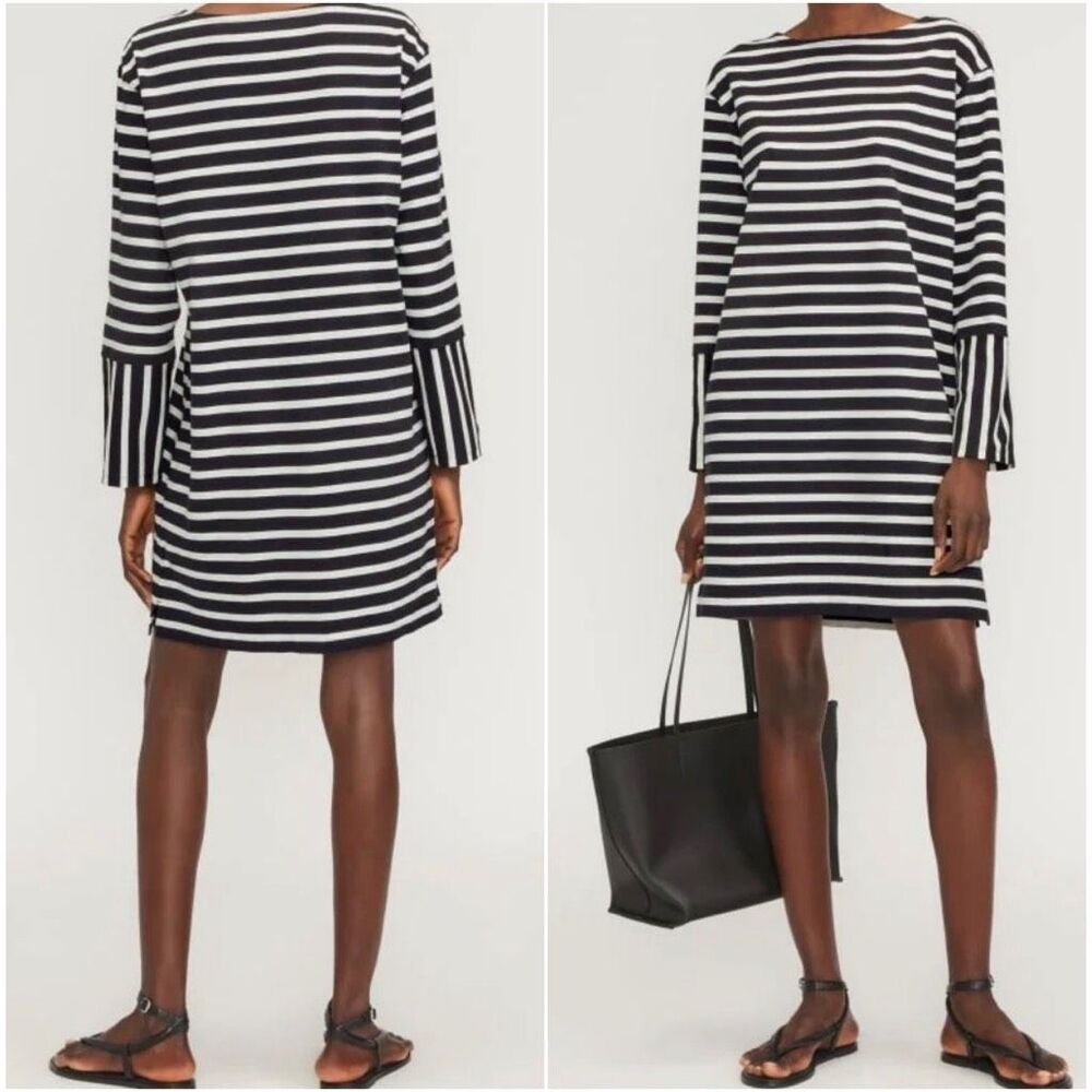 Everlane The Mariner Striped Boatneck Dress Black White Medium NEW